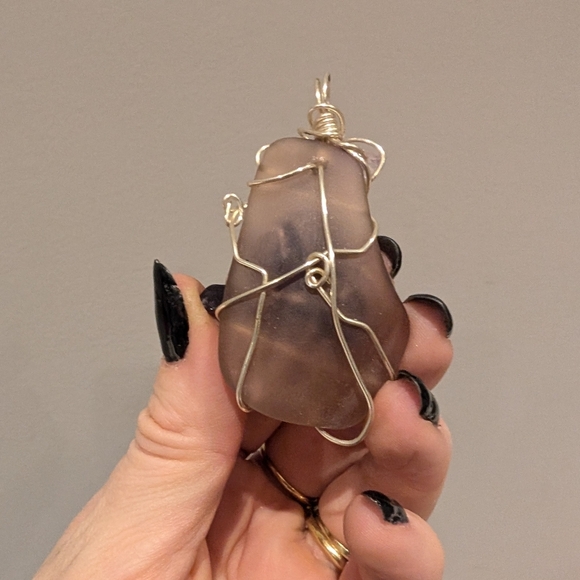 Handcrafted Amethyst And Sea Glass Wire-Wrapped Pendant - Picture 8 of 9